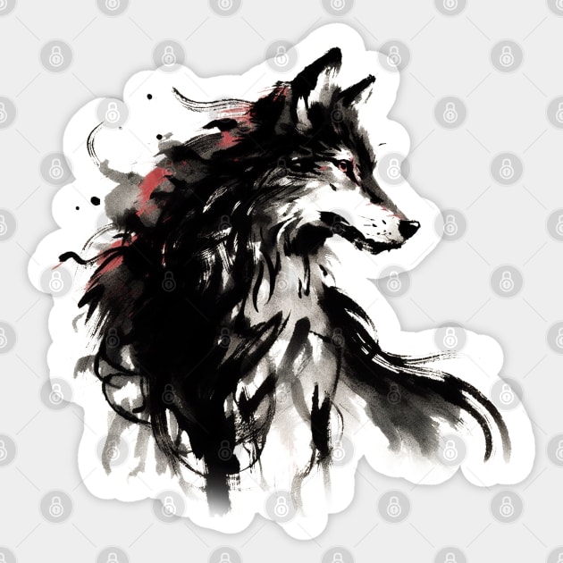 Chinese Style Ink Wolf Sticker by T-Shirt Paradise